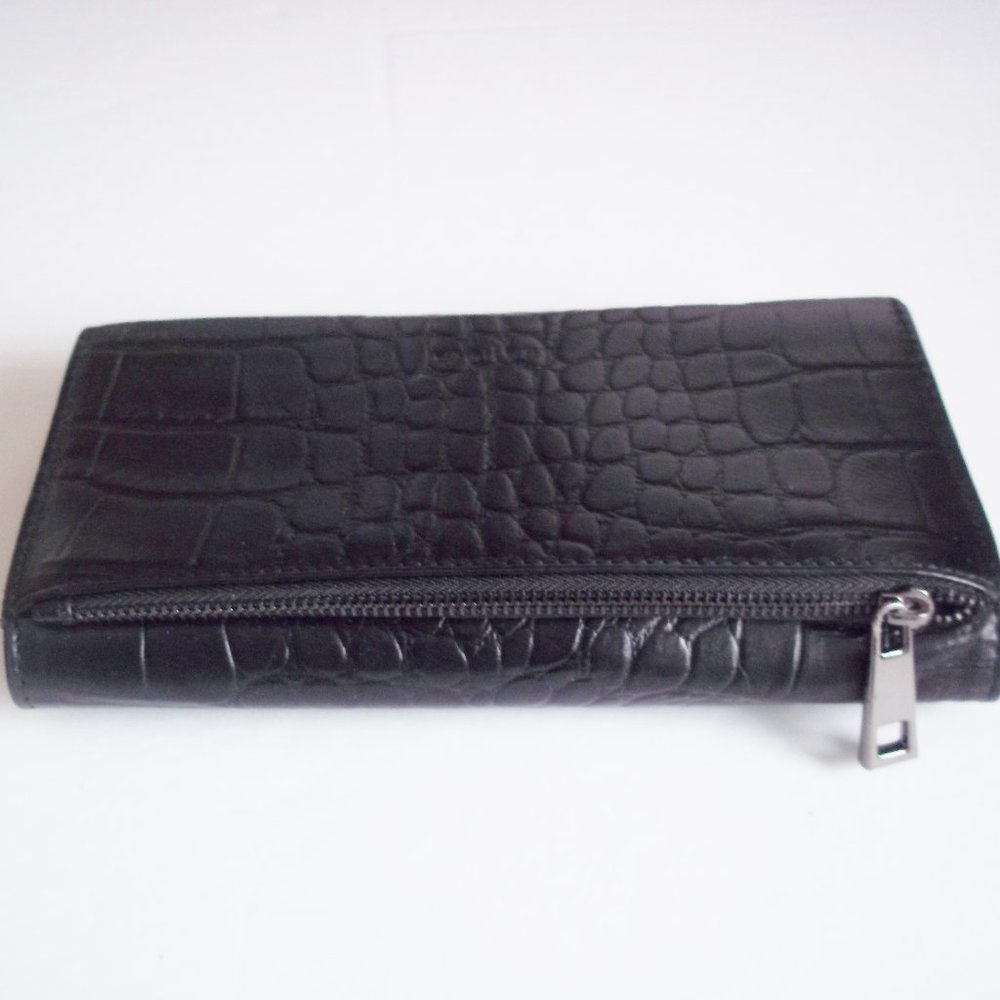Tahari Leather Flap Clutch Wallet Black Croco NWOT - Picture 3 of 6